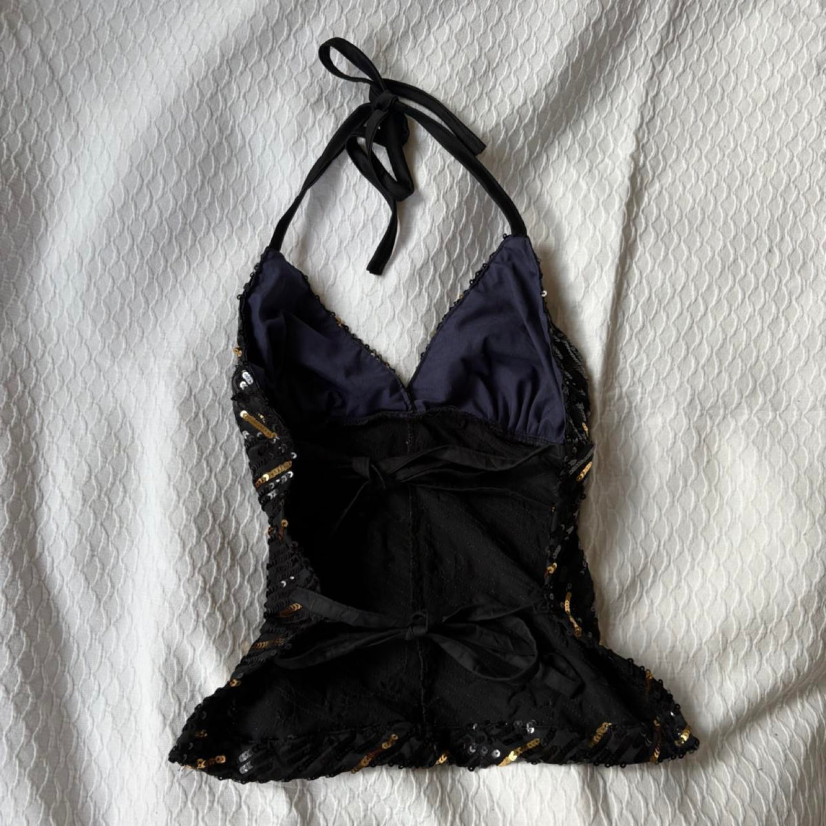 reworked y2k style sequin backless festival halter tank