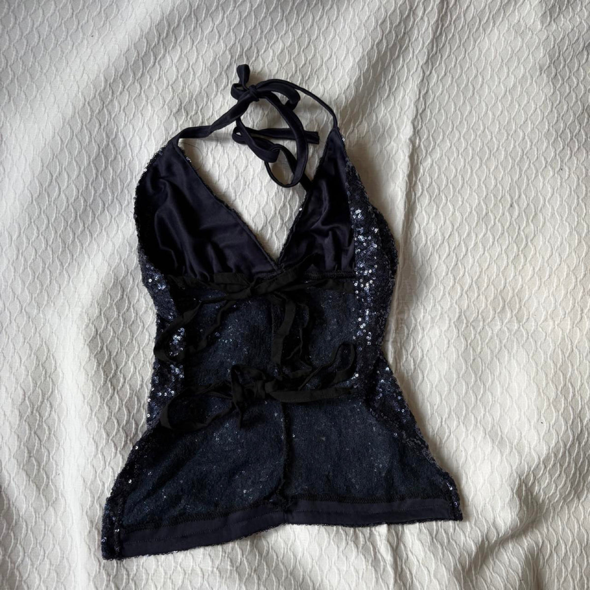 reworked y2k style sequin backless festival halter tank
