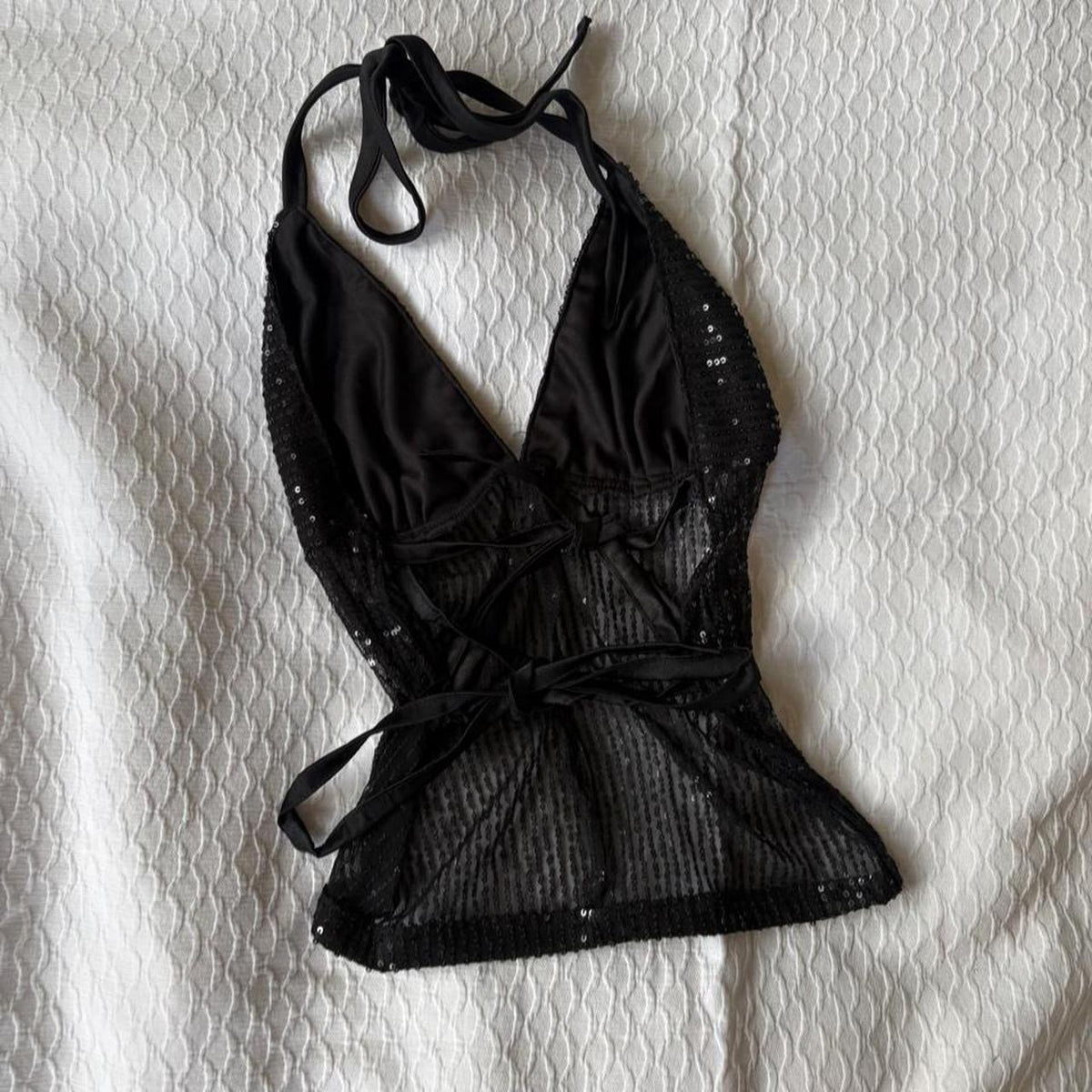 reworked y2k style sequin backless festival halter tank