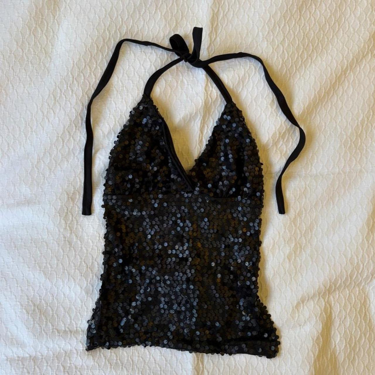 reworked y2k style sequin backless festival halter tank
