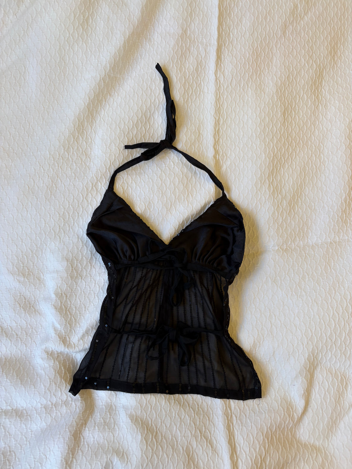 reworked y2k style sequin backless festival halter tank