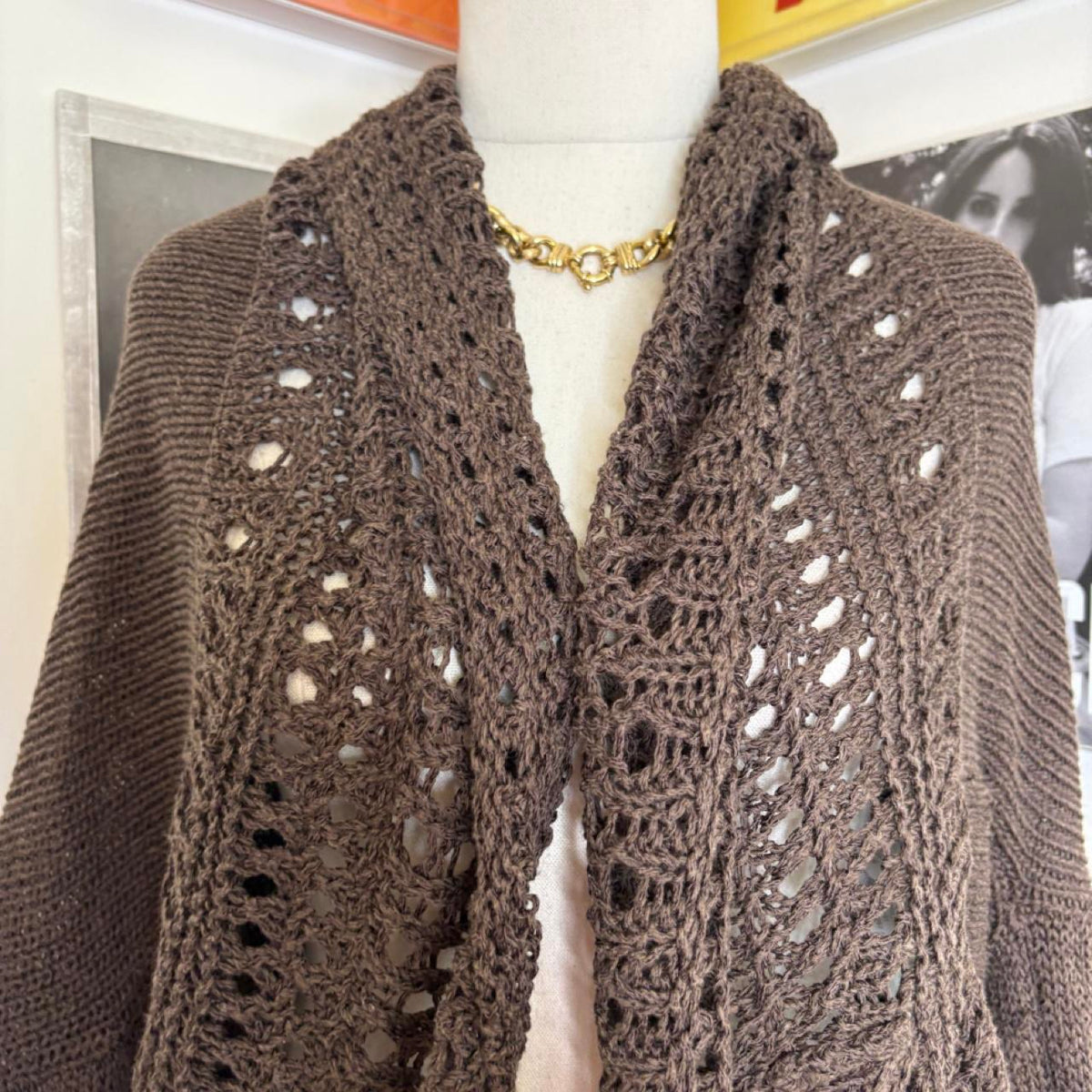 vintage look dark brown shawl/ cardigan