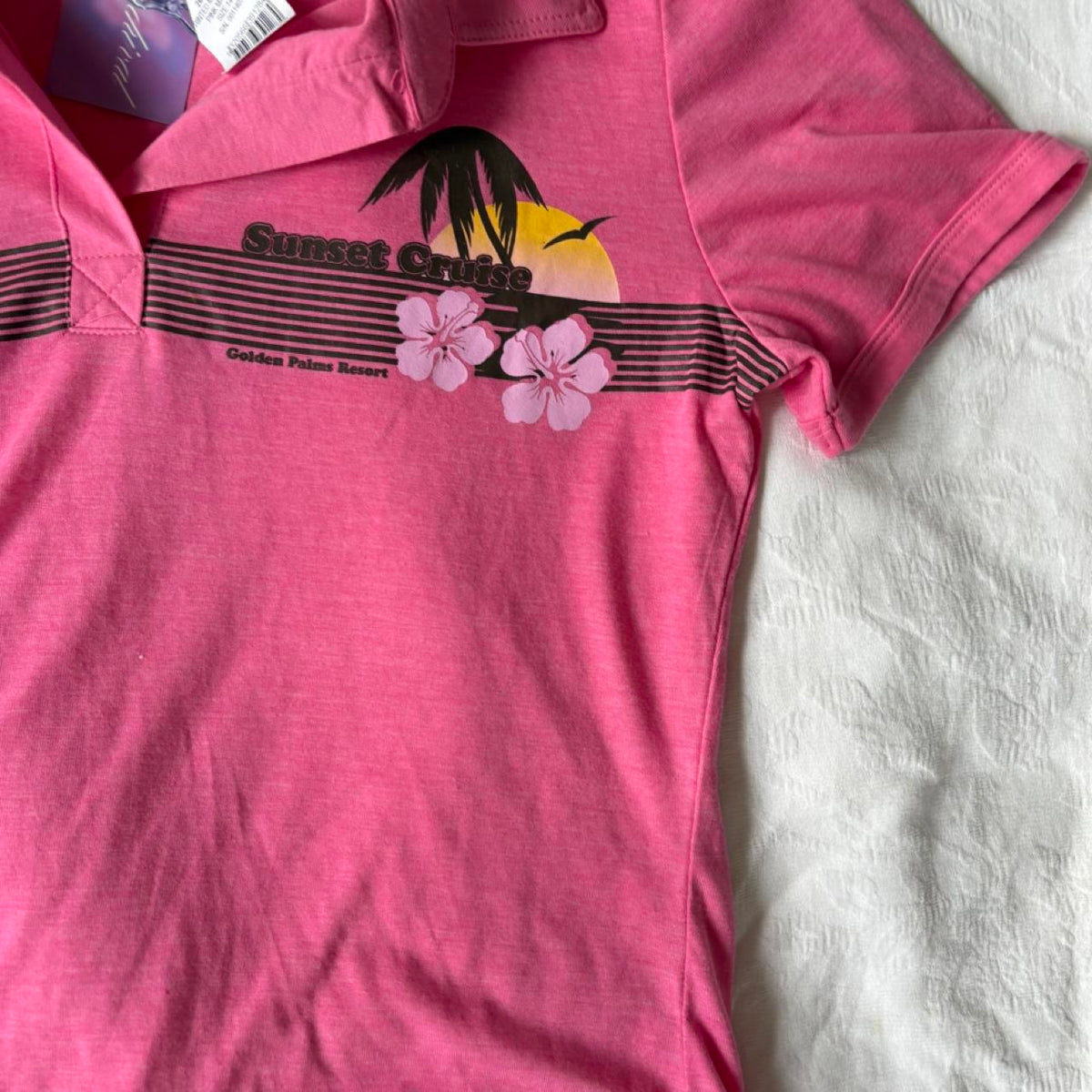 deadstock NWOT 2000s y2k pink graphic polo tee