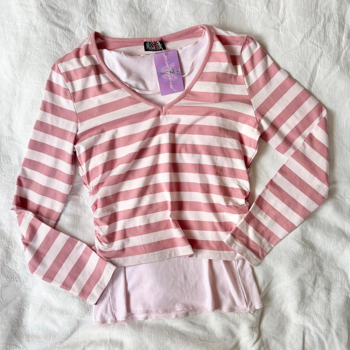deadstock NWOT 2000s y2k pink stripe double layered top
