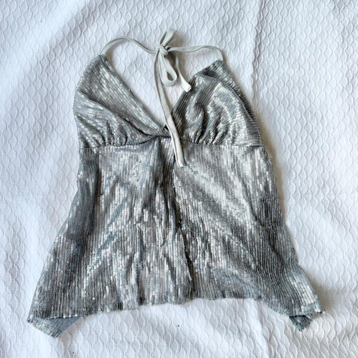 reworked y2k style sequin backless festival halter tank