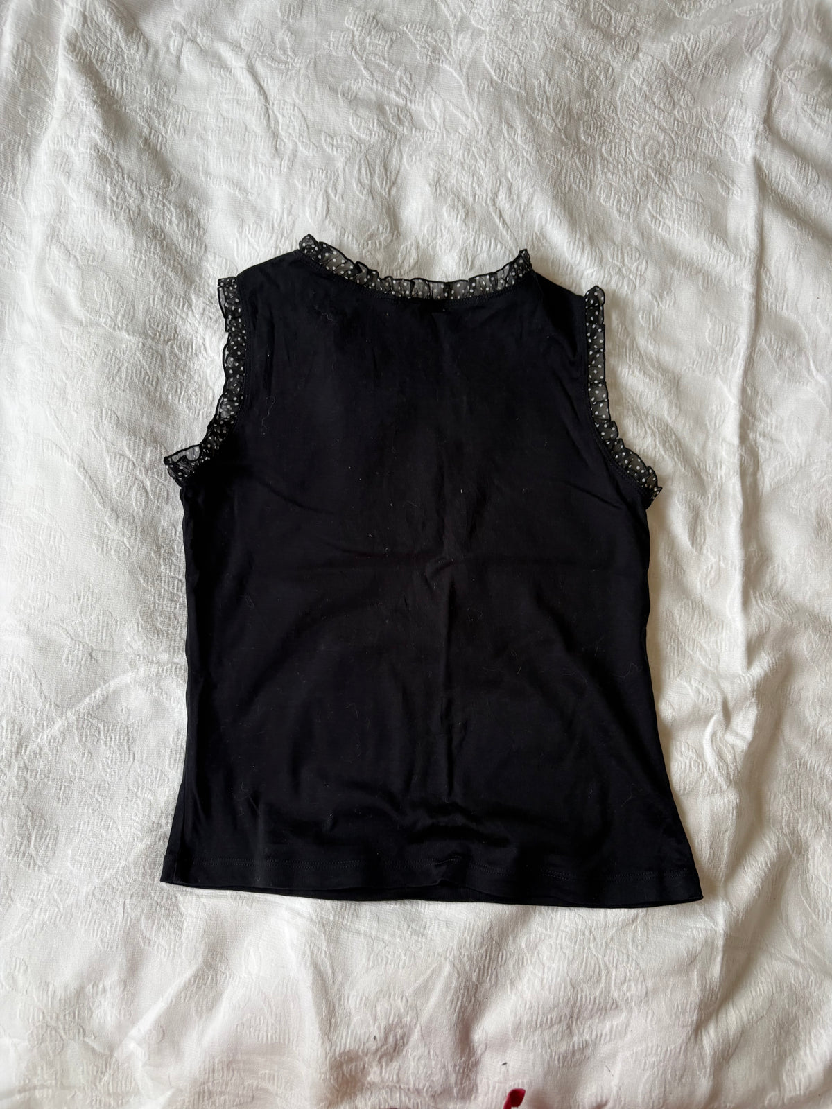 vintage 2000s y2k navy tank with polka dot trim