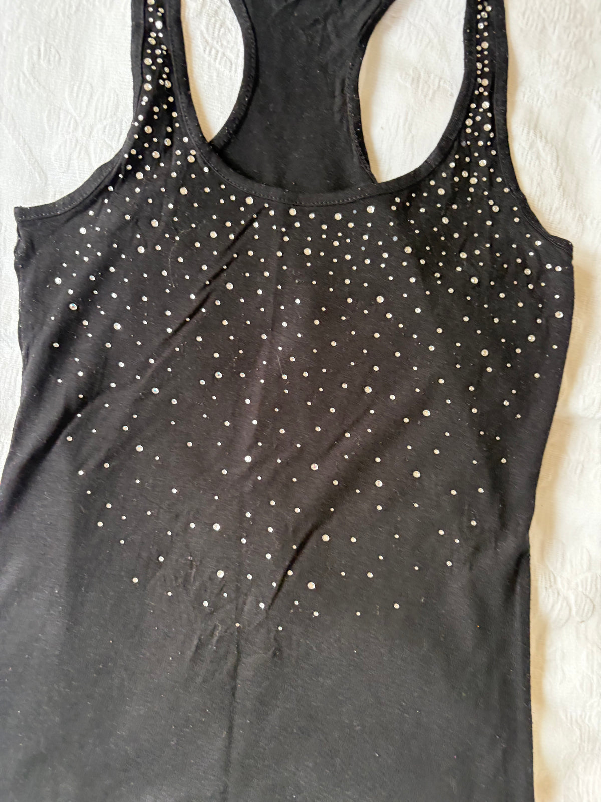 vintage 2000s y2k indie sleaze black diamanté tank
