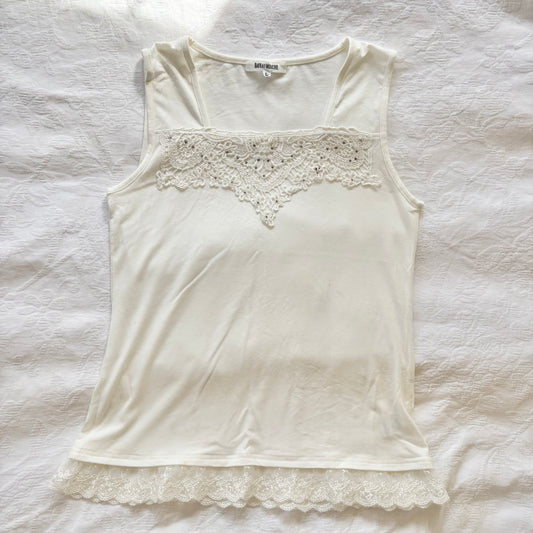 vintage 2000s y2k cream lace tank