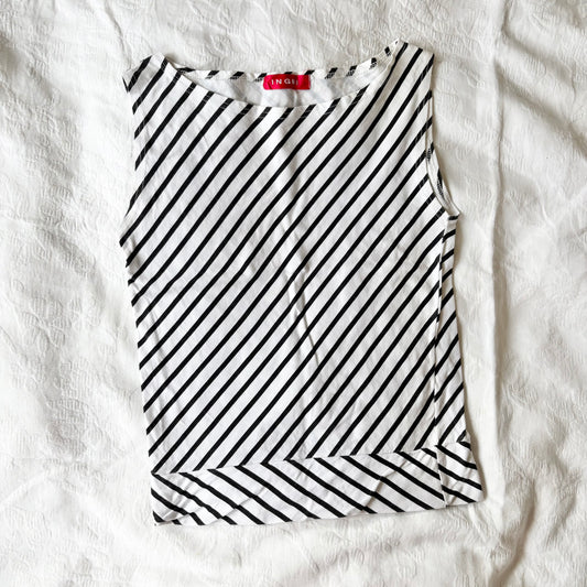 vintage 2000s y2k white black stripe tank