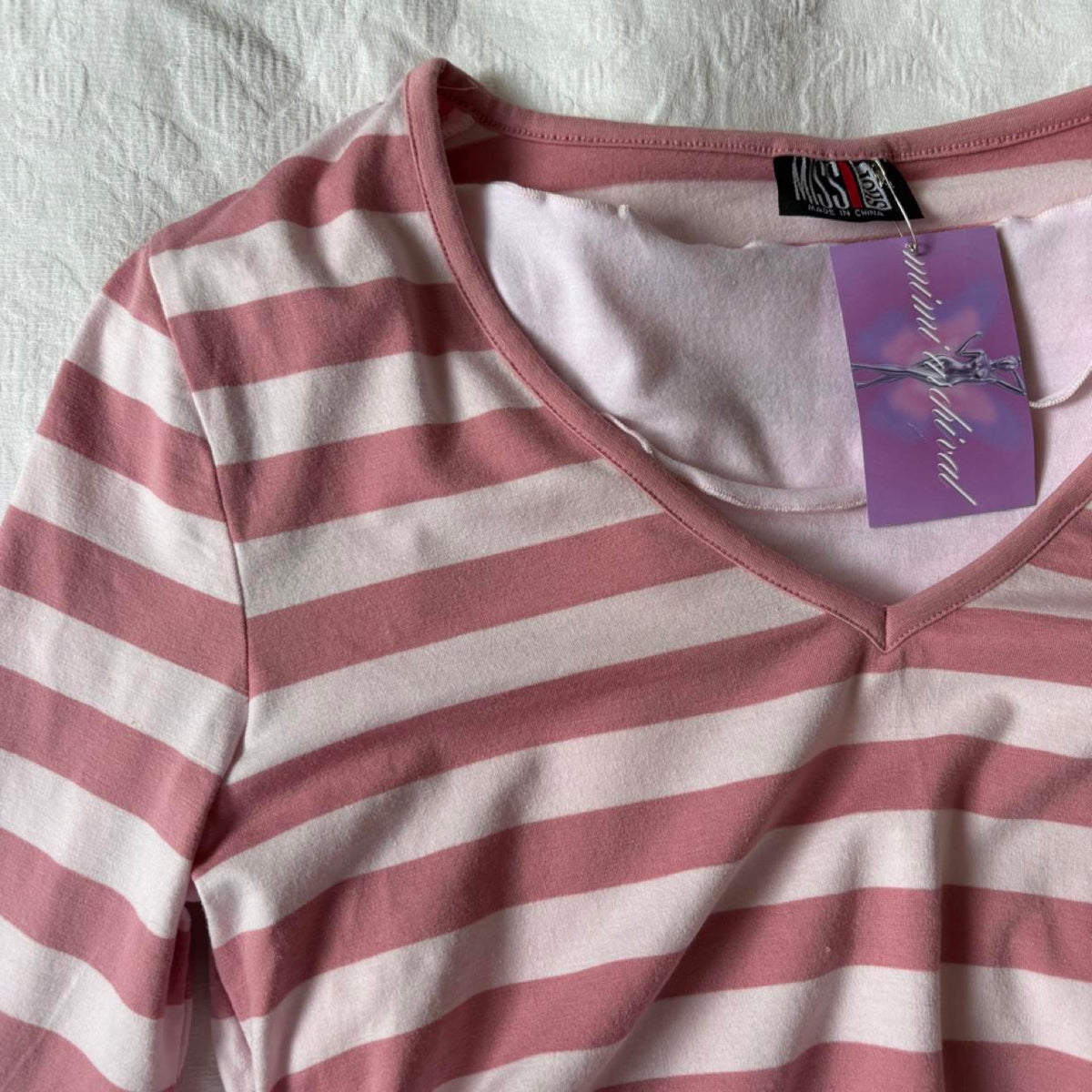 deadstock NWOT 2000s y2k pink stripe double layered top