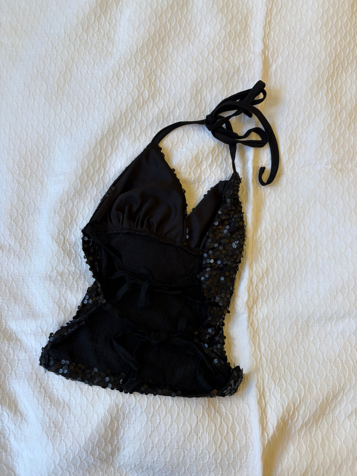 reworked y2k style sequin backless festival halter tank