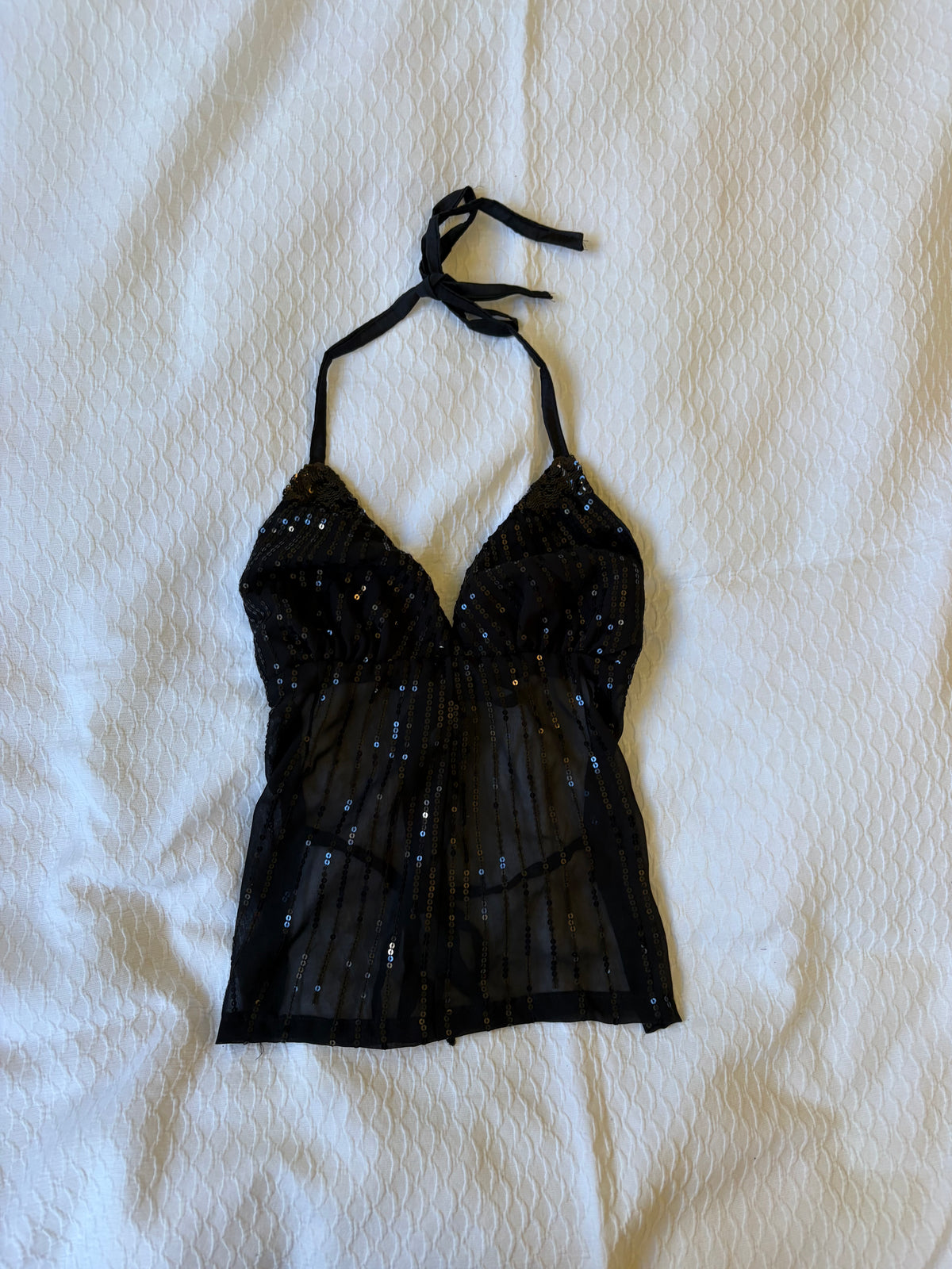 reworked y2k style sequin backless festival halter tank