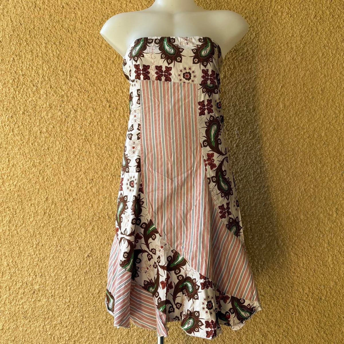 vintage 2000s y2k patchwork strapless midi dress