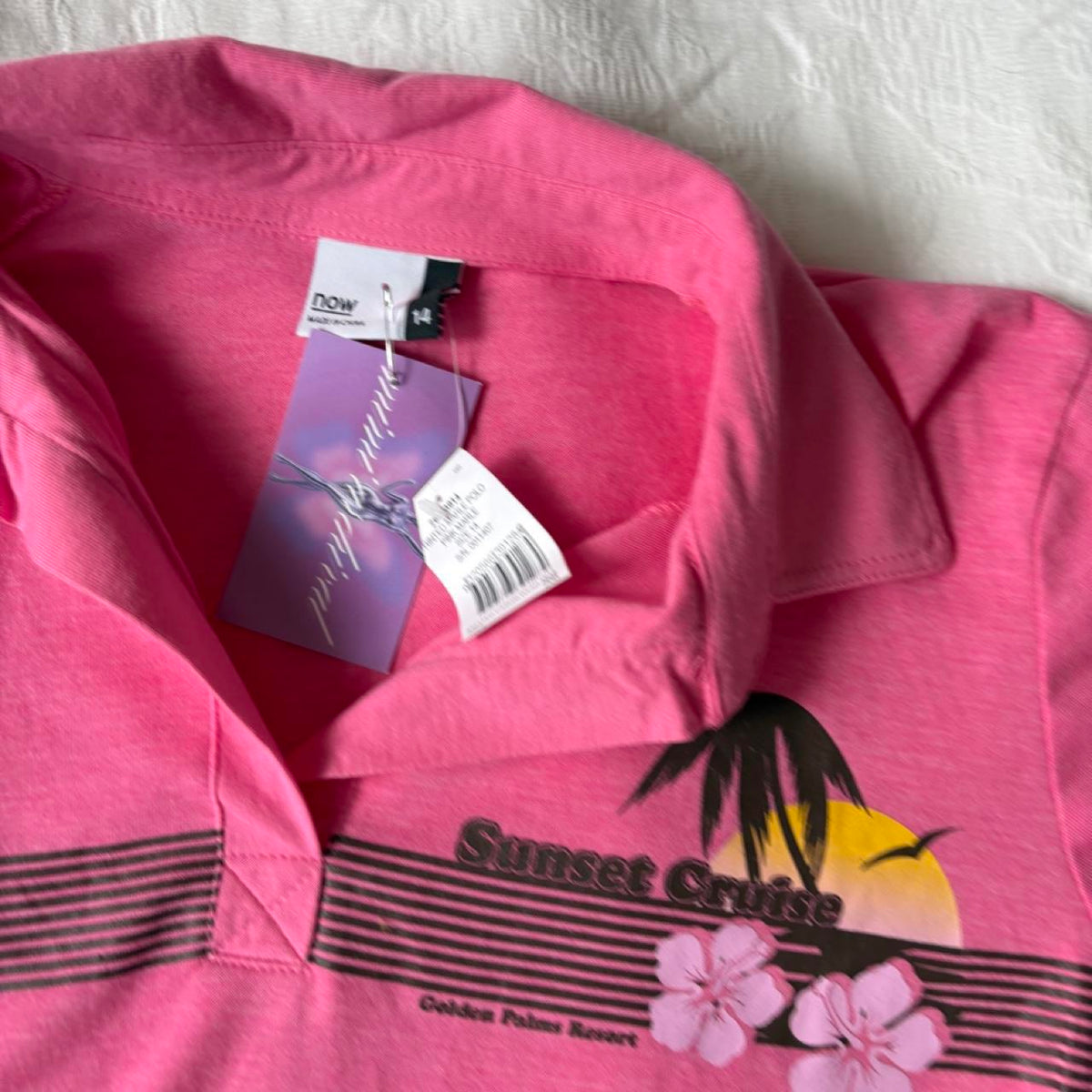 deadstock NWOT 2000s y2k pink graphic polo tee