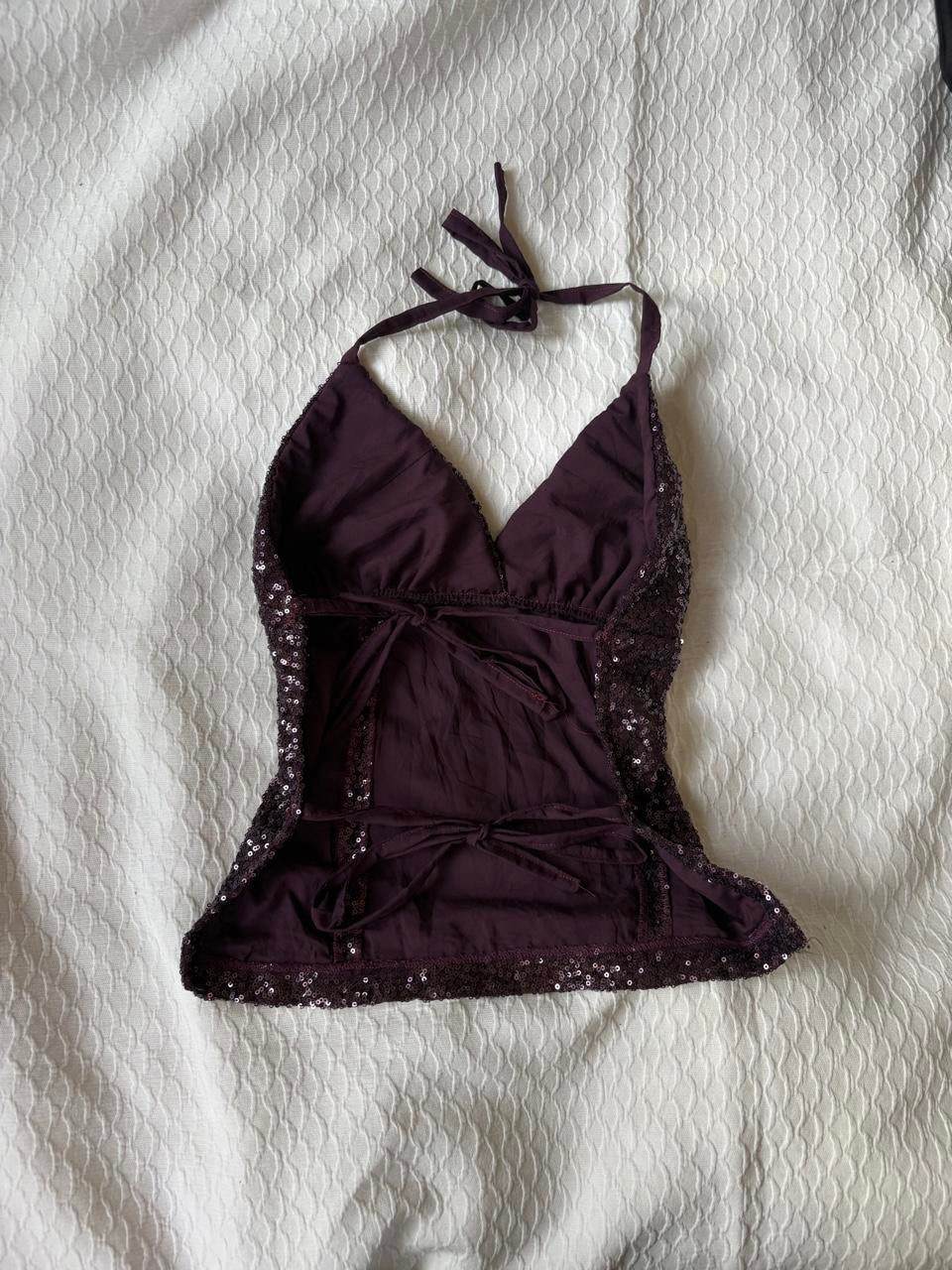 reworked y2k style sequin backless festival halter tank