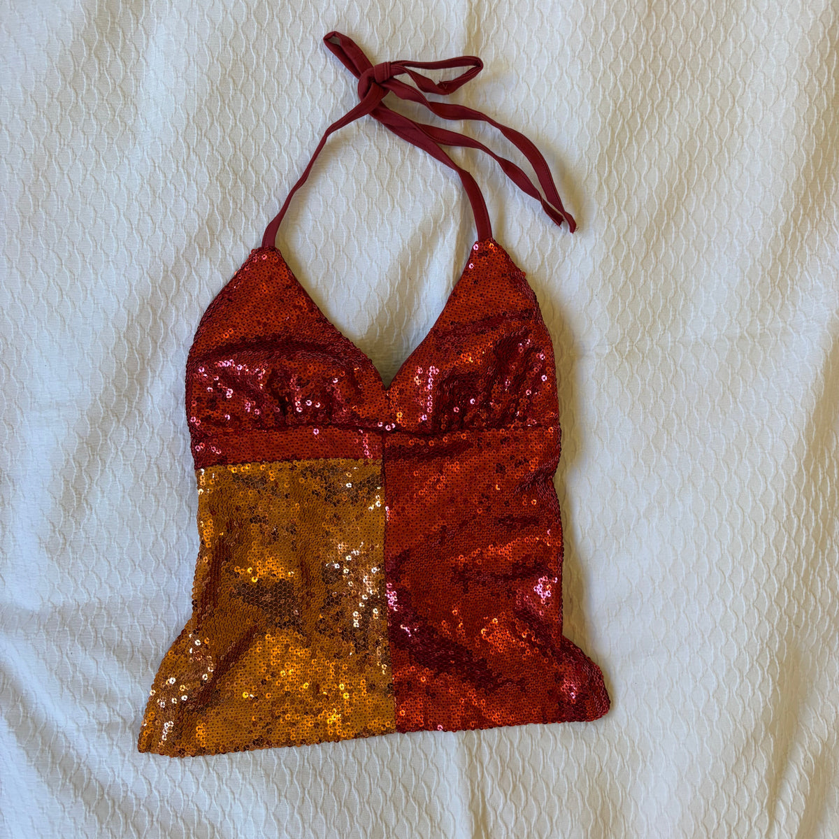 reworked y2k style sequin backless festival halter tank