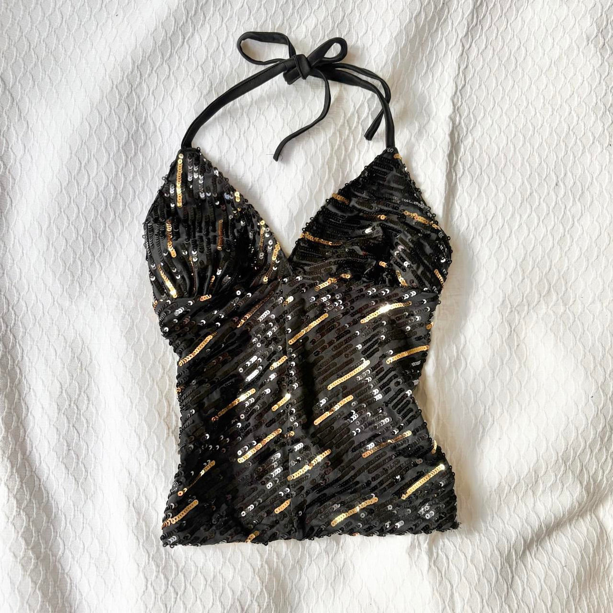reworked y2k style sequin backless festival halter tank