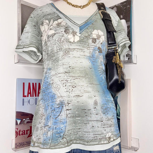 deadstock NWOT 2000s y2k graphic micromesh blouse