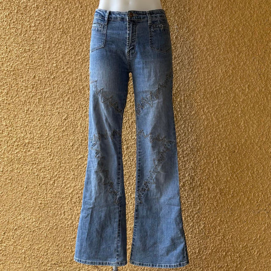 vintage 2000s y2k denim bootcut embroidered jeans
