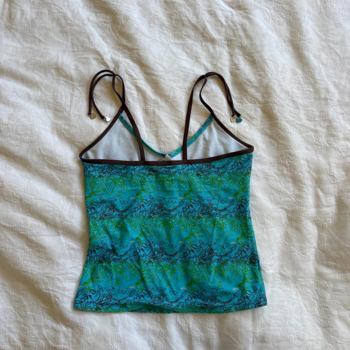 vintage 2000s y2k blue green graphic swim tank