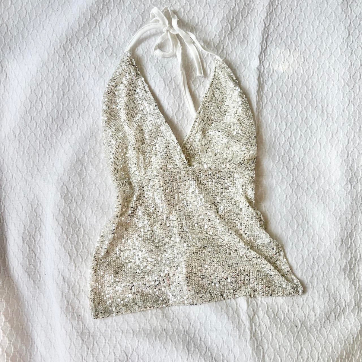 reworked y2k style sequin backless festival halter tank