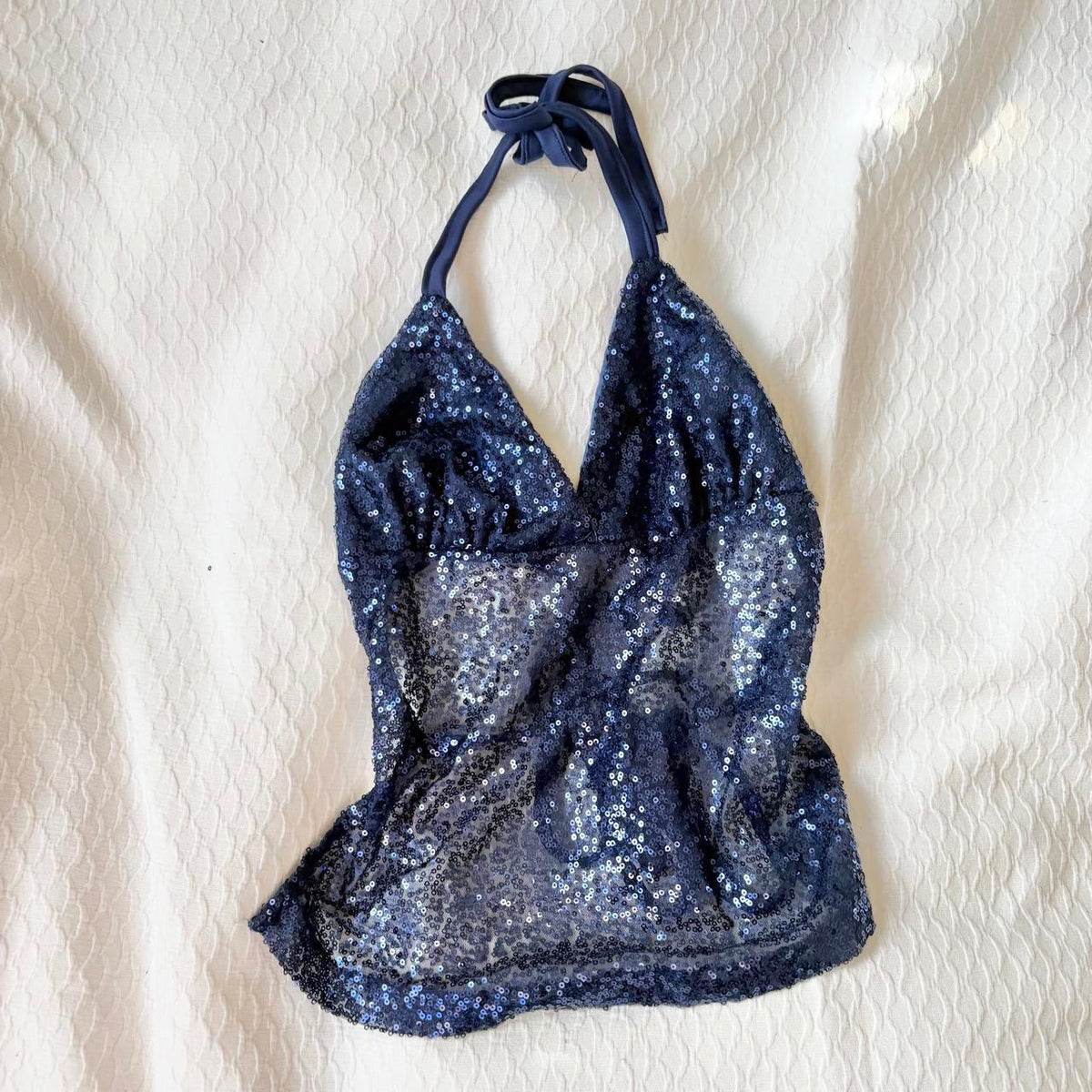 reworked y2k style sequin backless festival halter tank