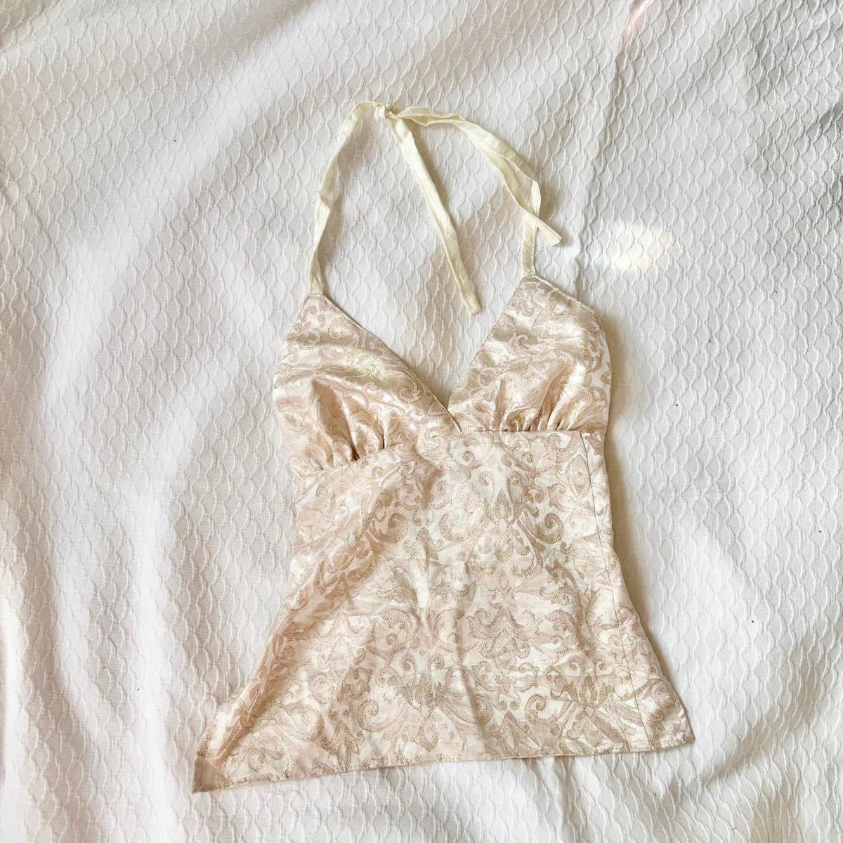 reworked y2k style pink backless festival halter tank