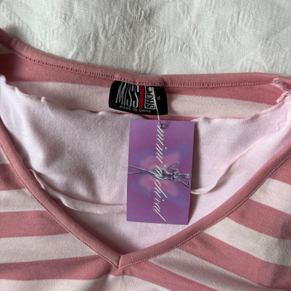deadstock NWOT 2000s y2k pink stripe double layered top