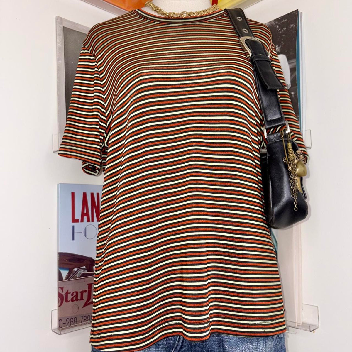 deadstock NWOT 90d red green black stripe tee