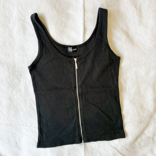 vintage 2000s y2k grunge indie black zip up tank