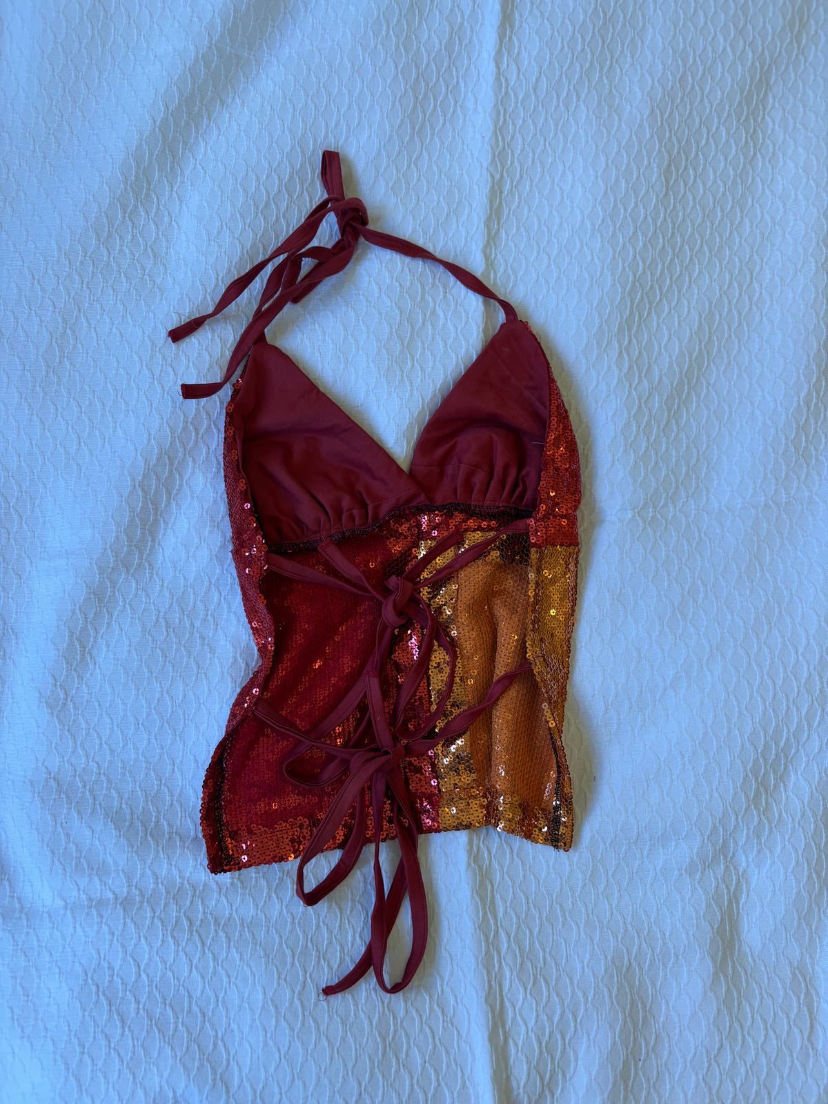 reworked y2k style sequin backless festival halter tank