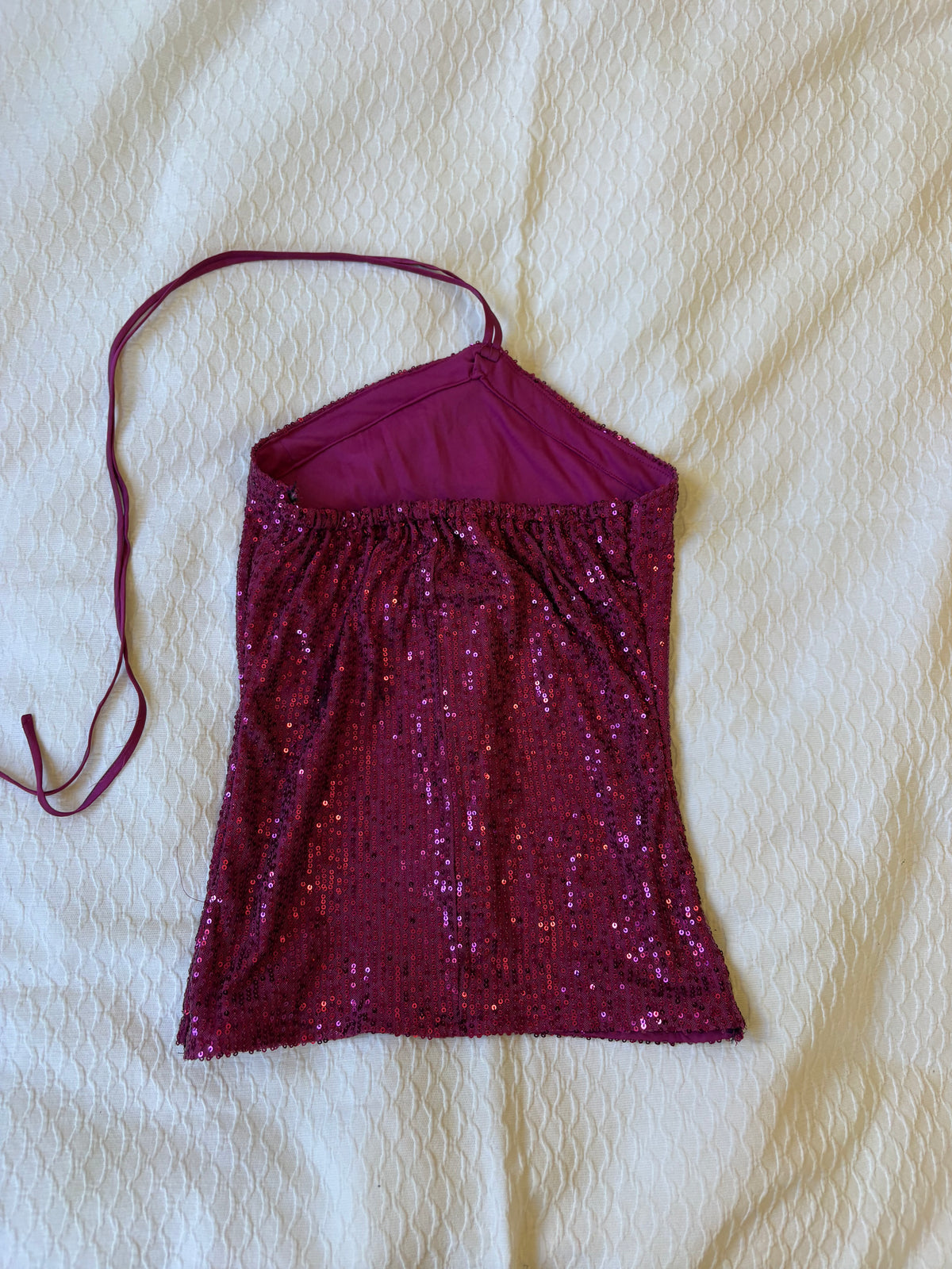 reworked y2k style sequin festival halter tank