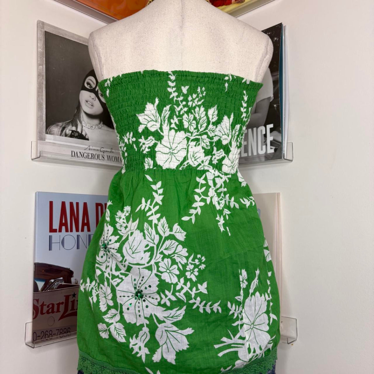 vintage 2000s y2k green floral strapless tube top