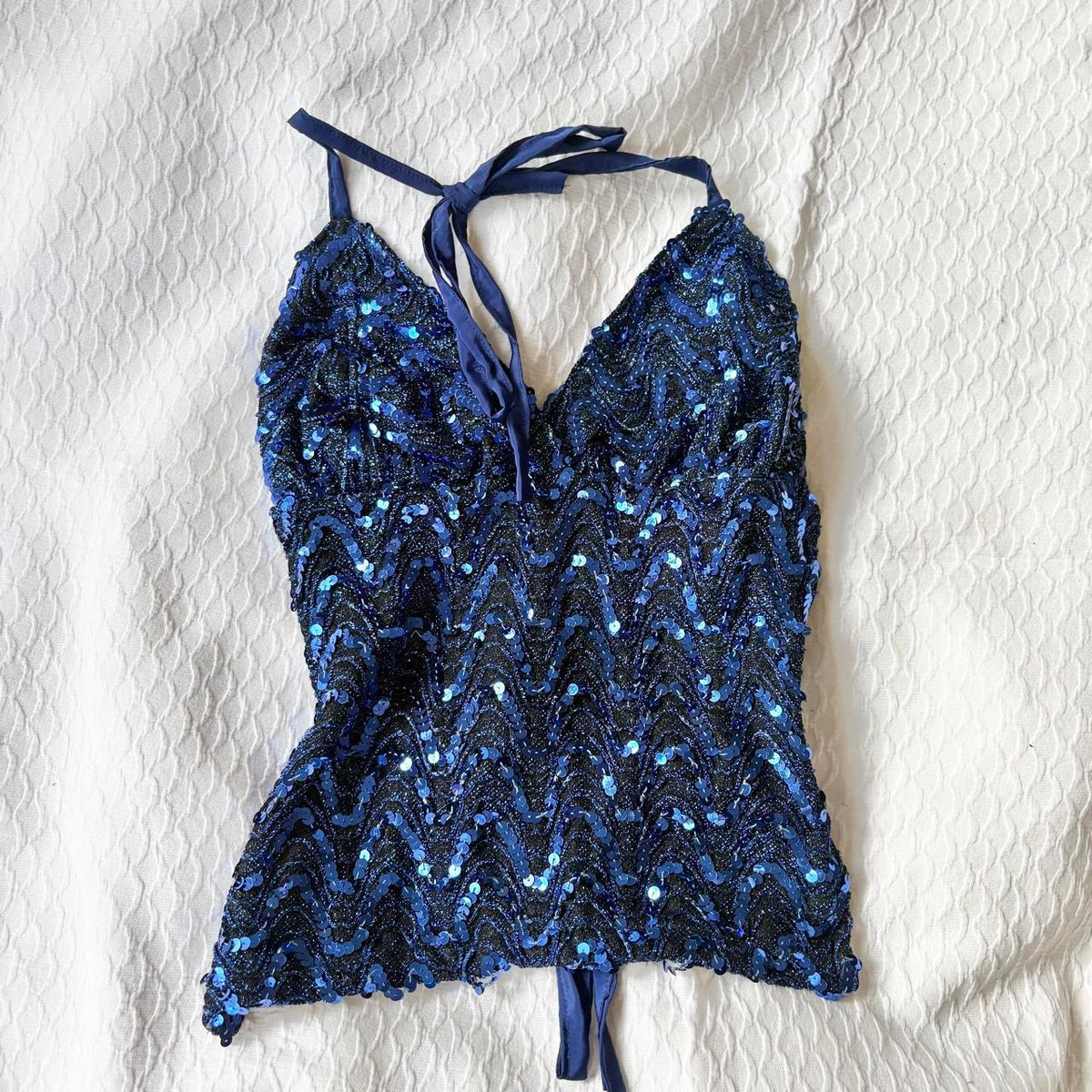 reworked y2k style sequin backless festival halter tank