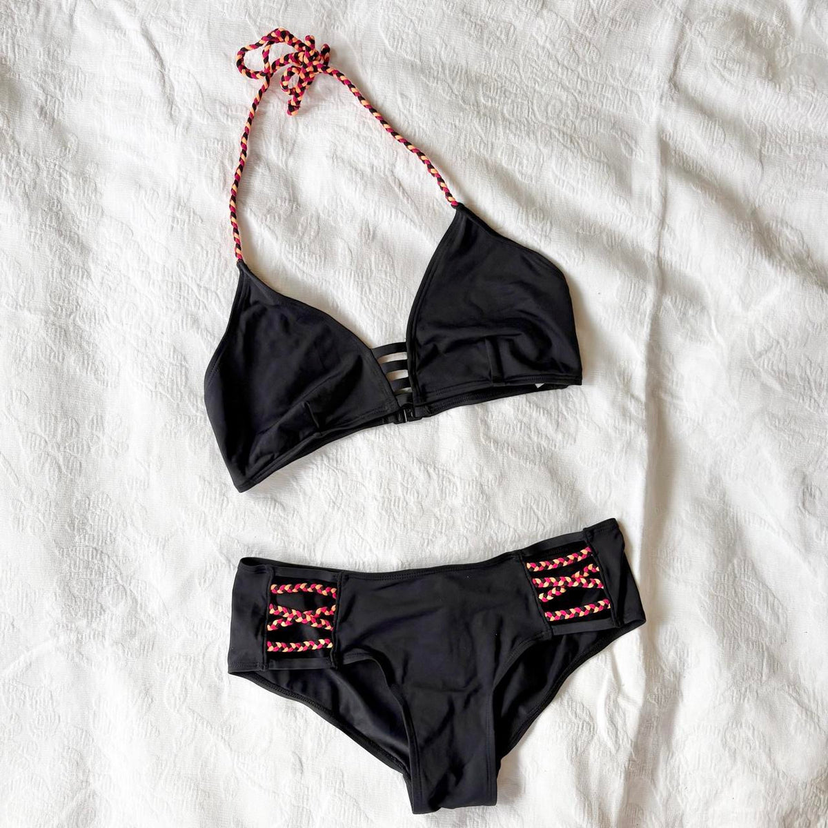 vintage 2000s y2k black boyshort bikini swim set