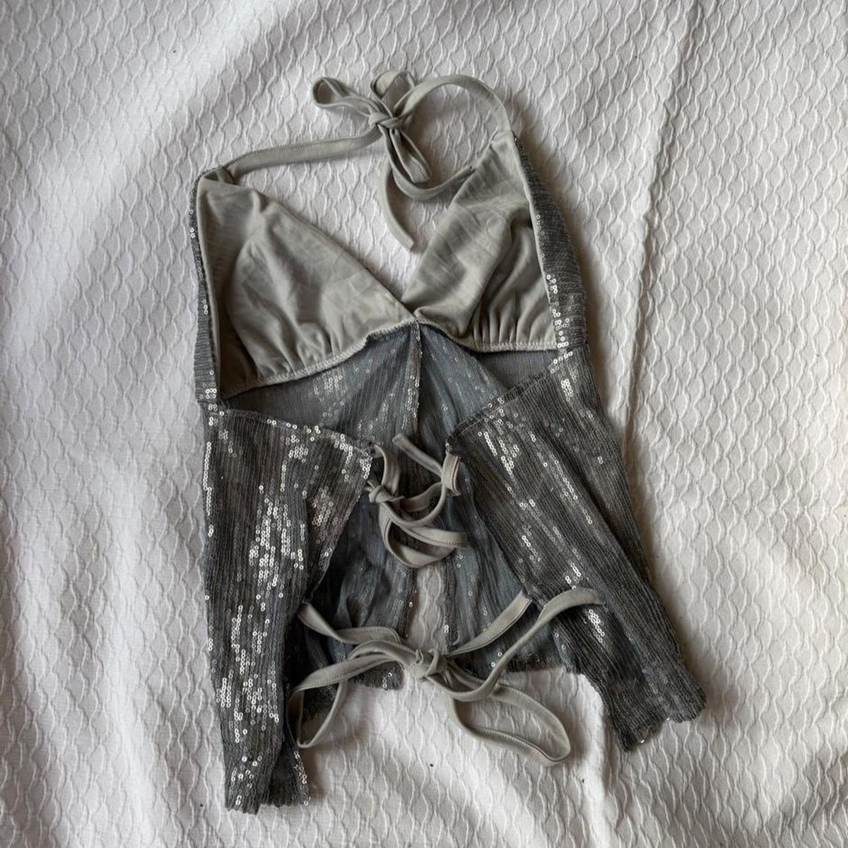 reworked y2k style sequin backless festival halter tank