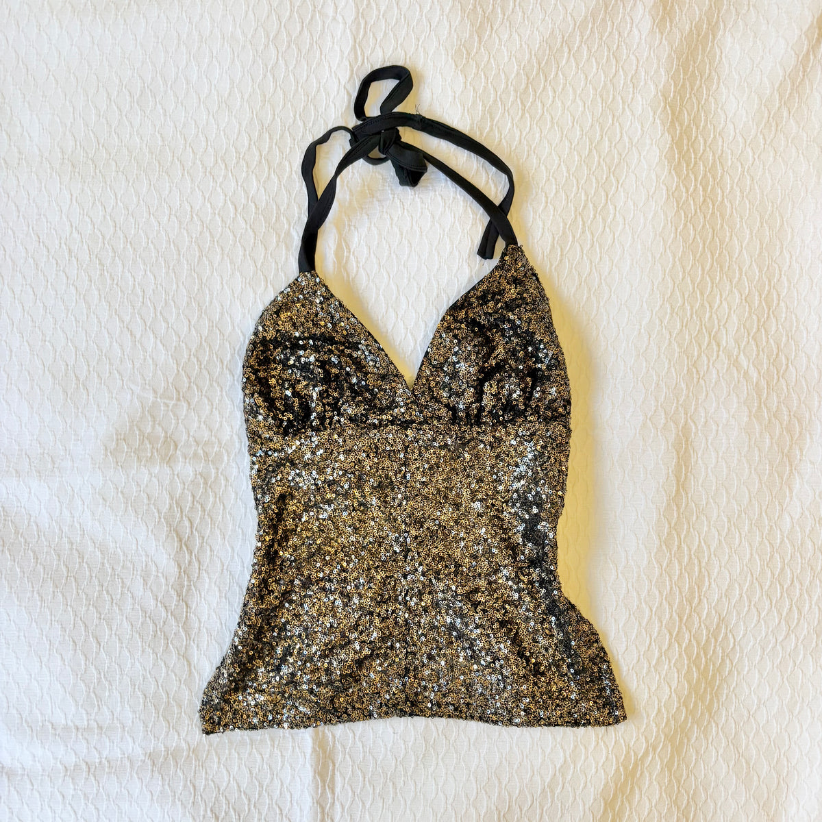 reworked y2k style sequin backless festival halter tank