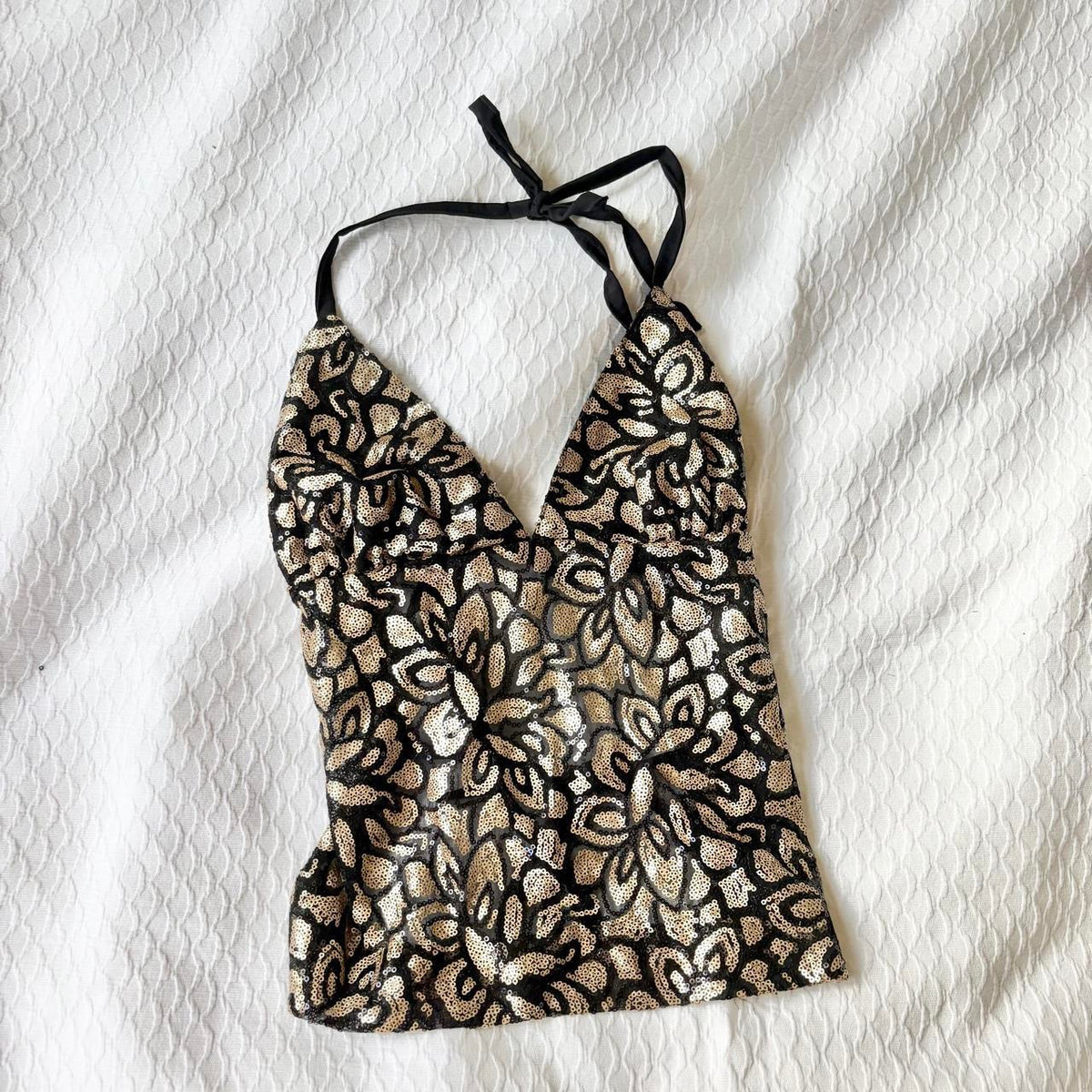reworked y2k style sequin backless festival halter tank