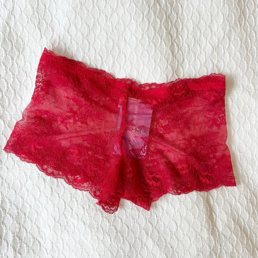 deadstock NWOT red lace micro mini festival shorts
