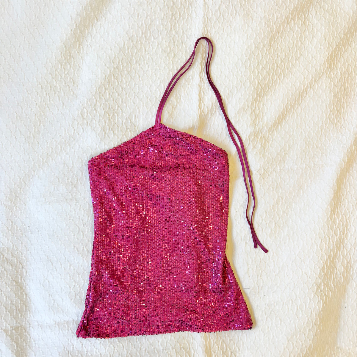 reworked y2k style sequin festival halter tank