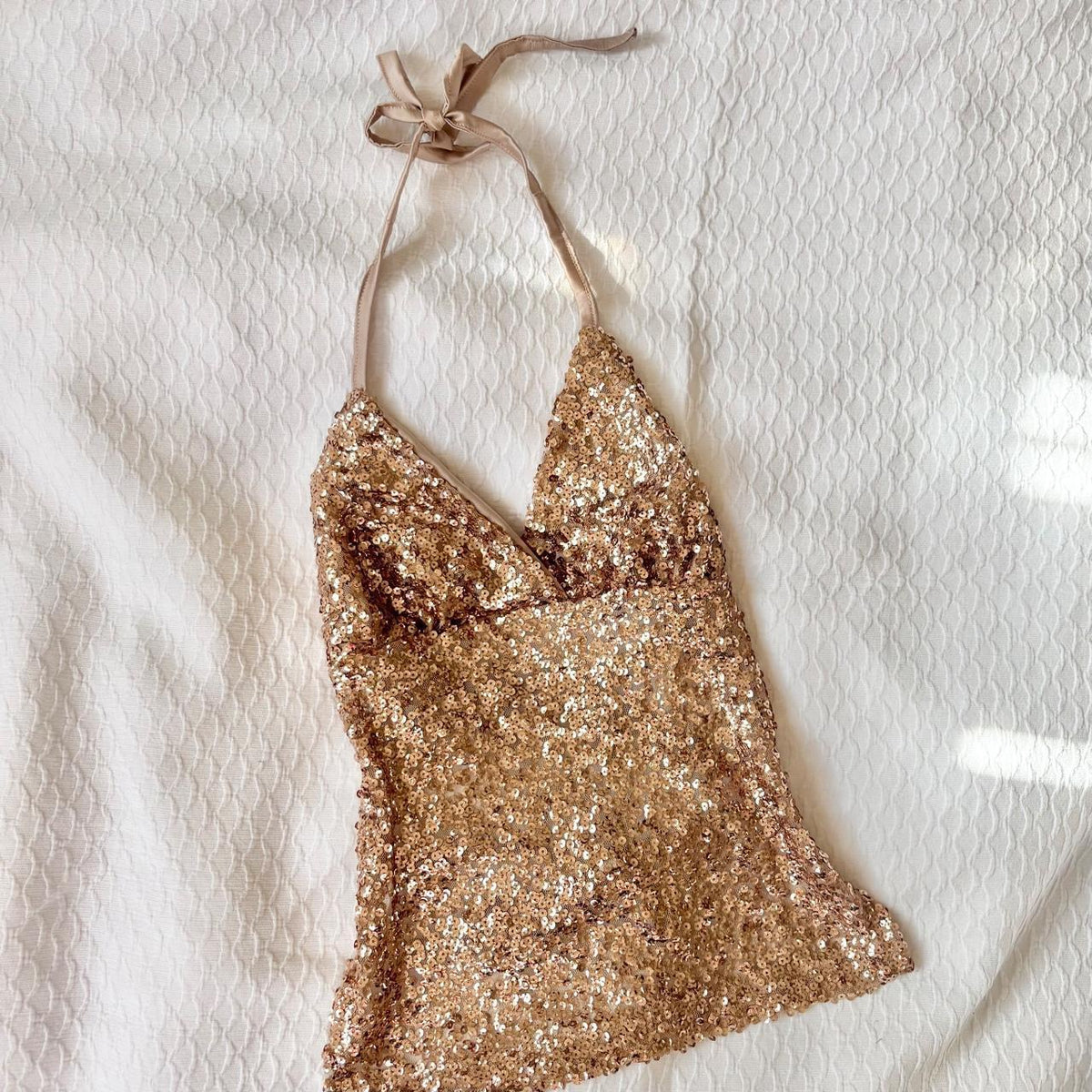 reworked y2k style sequin backless festival halter tank