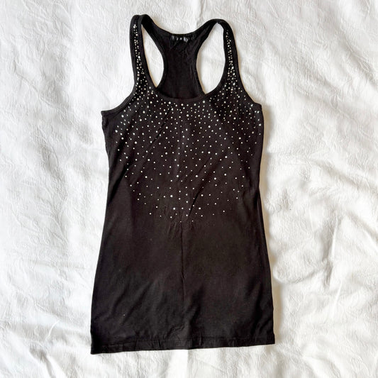 vintage 2000s y2k indie sleaze black diamanté tank