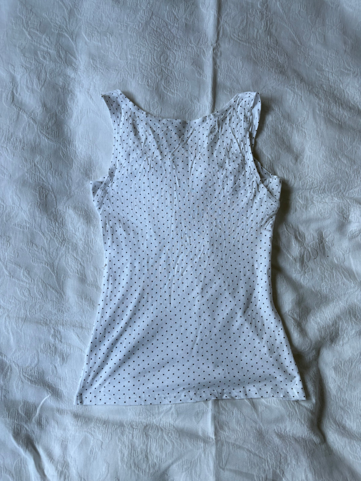 vintage 2000s y2k white polka dot lace trim tank