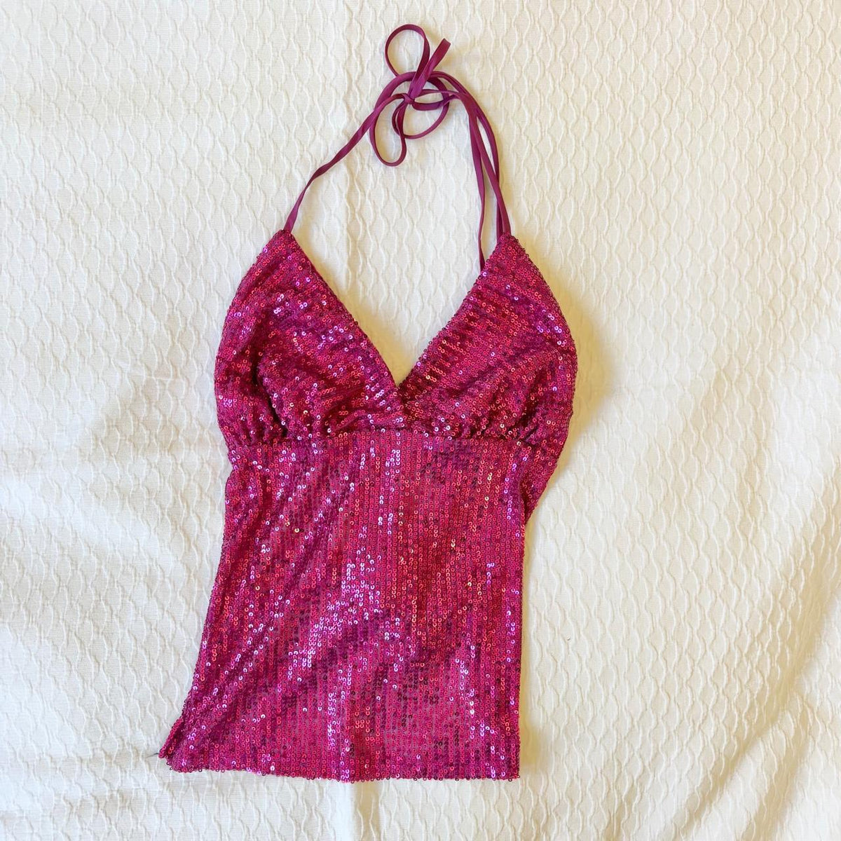 reworked y2k style sequin backless festival halter tank