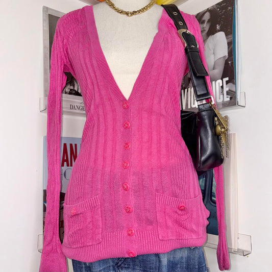 vintage 2000s y2k pink long cardigan