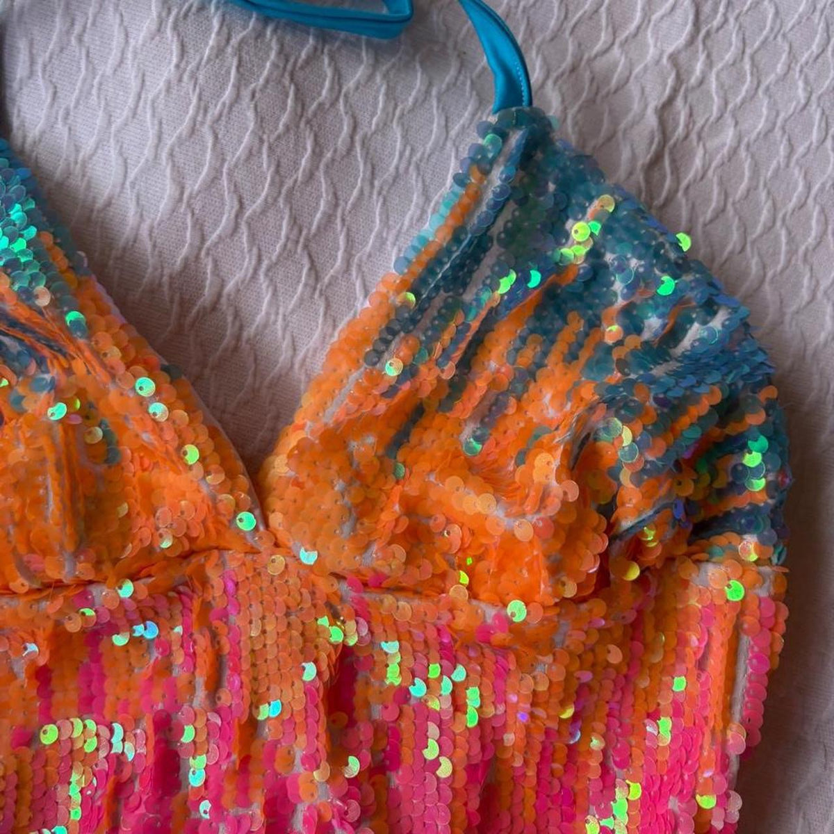 reworked y2k style sequin backless festival halter tank