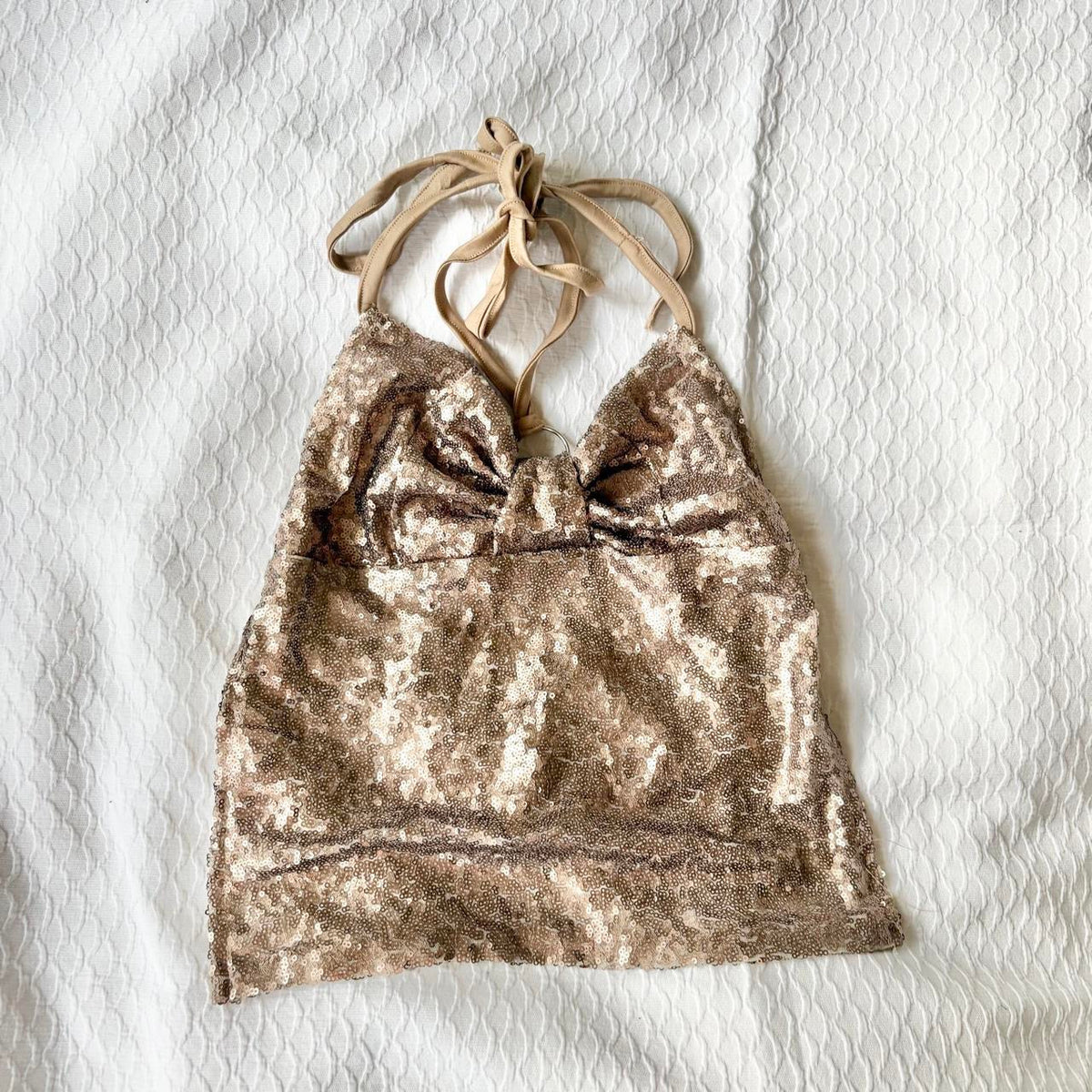 reworked y2k style sequin backless festival halter tank