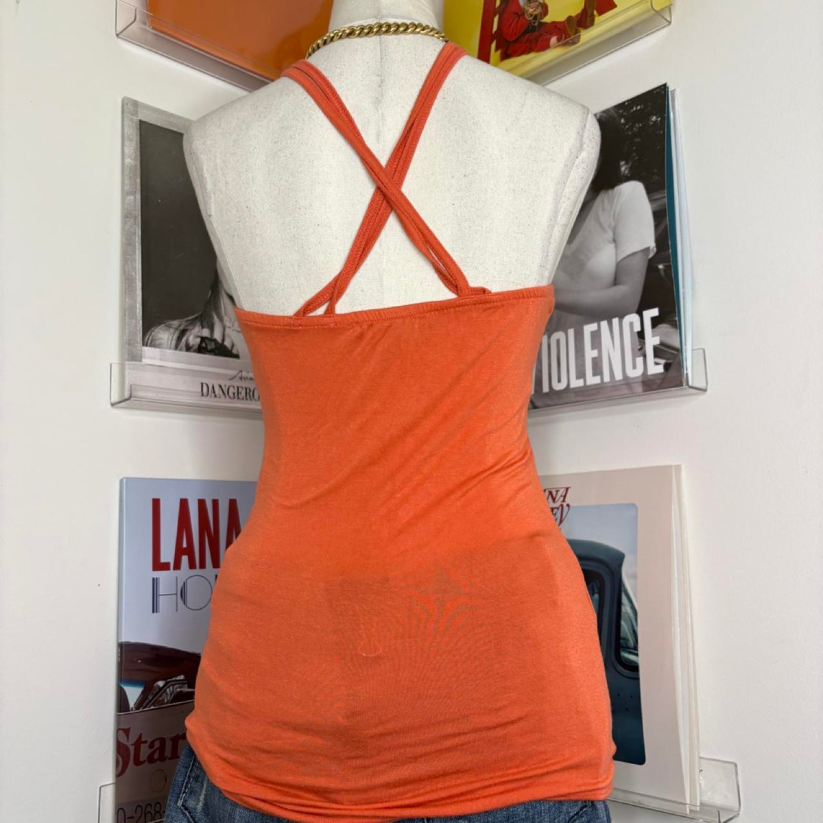 vintage 2000s y2k orange beaded halter neck