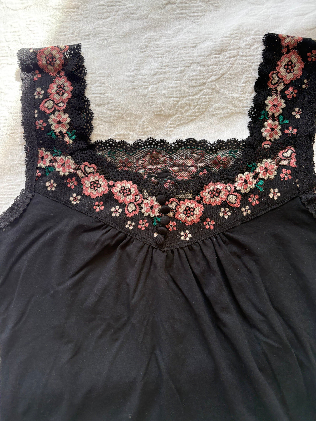 vintage 2000s y2k black floral fairycore tank