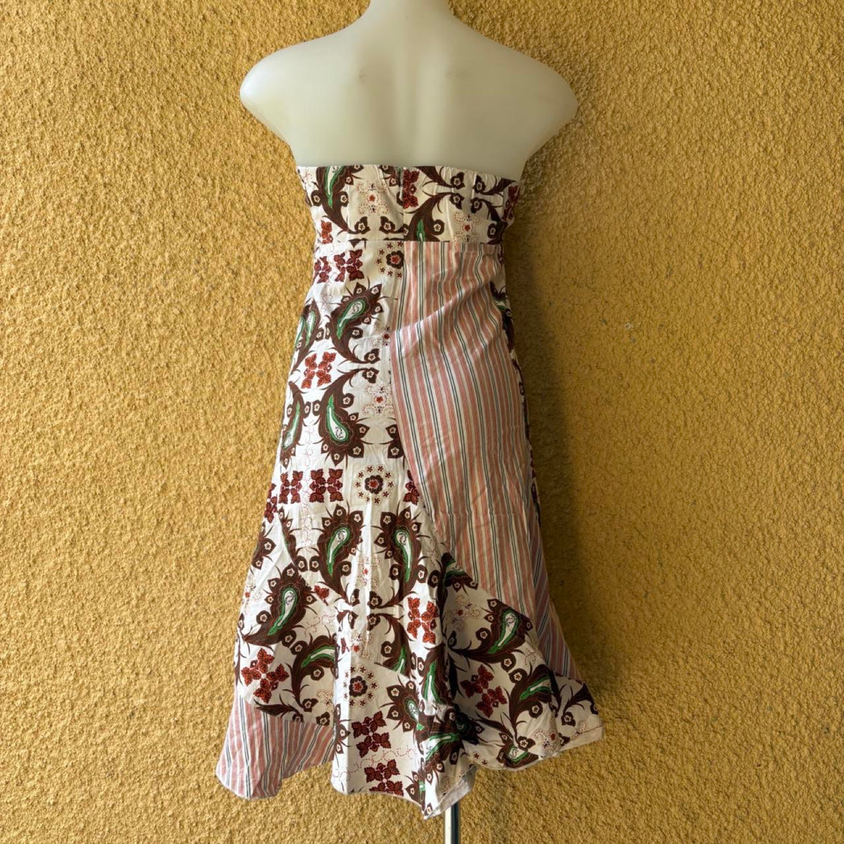 vintage 2000s y2k patchwork strapless midi dress